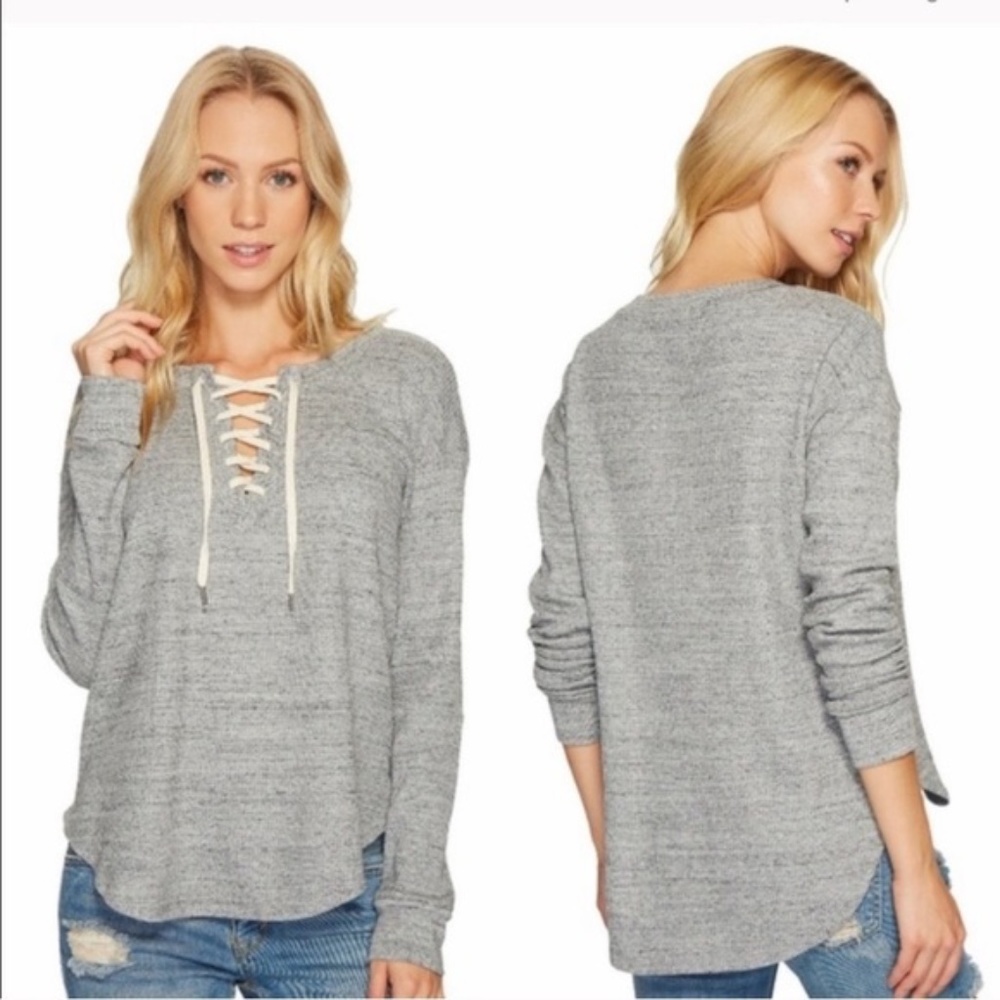 Splendid Lace Up Tie Henley Long Sleeve Top S